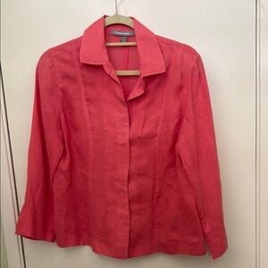 Ellen Tracy Coral Linen Shirt Size 8